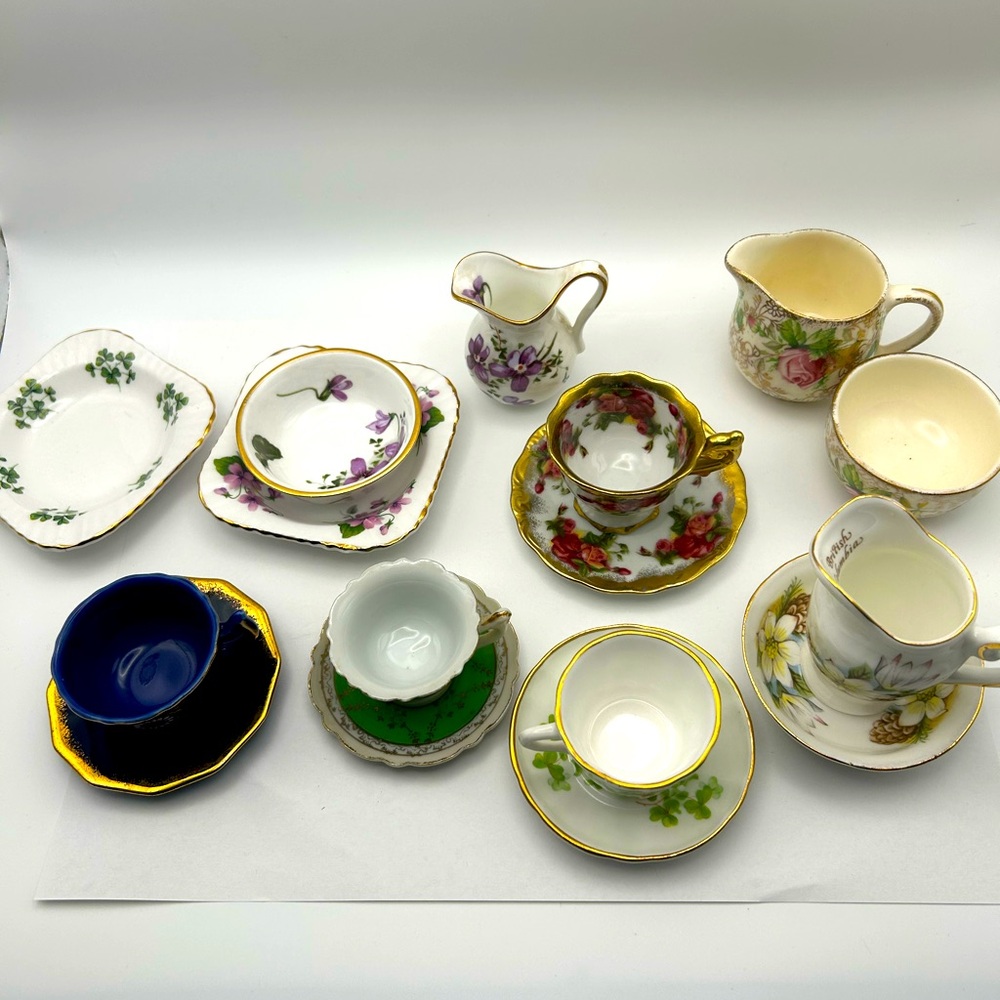 Floral and Gold Trimmed Miniature Teacup Set from variety of English China maker